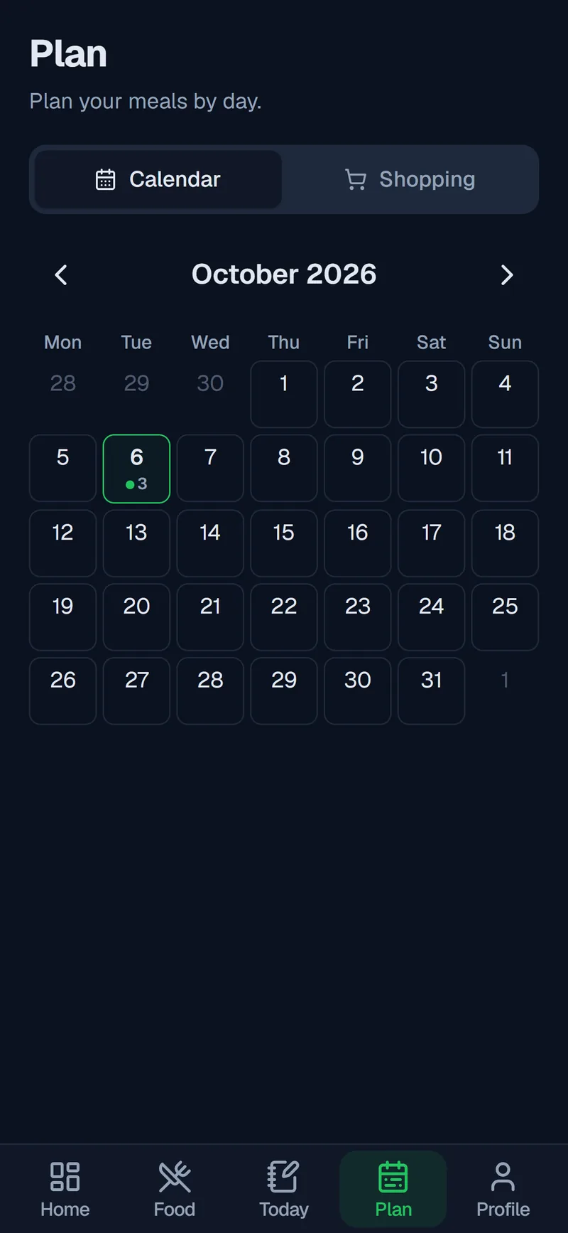 Powerlifterino Meals meal plan calendar