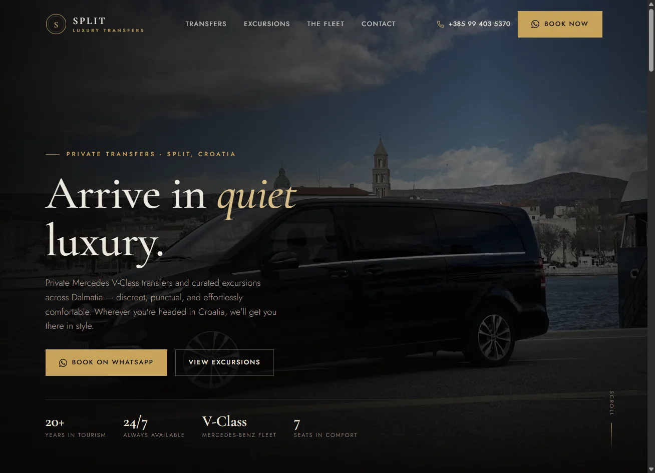 Split Luxury Transfers website on desktop