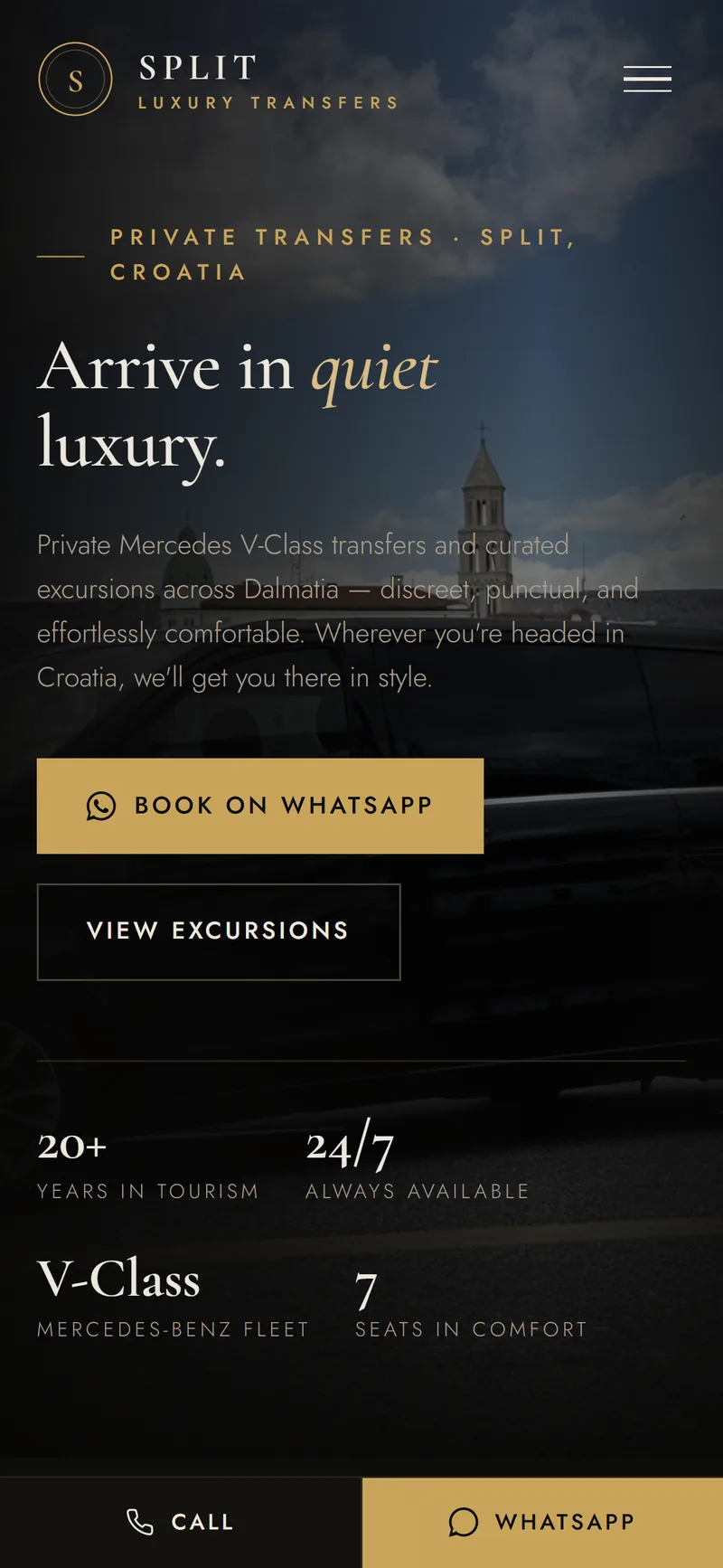 Split Luxury Transfers website on mobile
